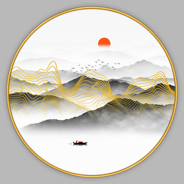 線條水墨山水畫