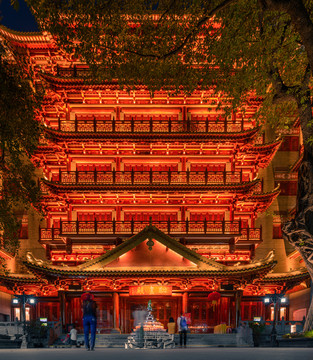 广州北京路大佛古寺夜景