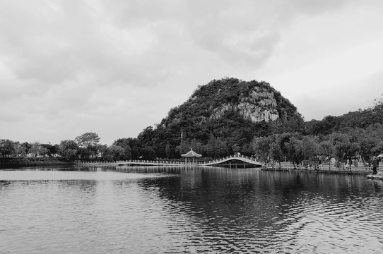 肇庆星湖风景黑白照