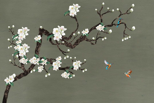 工筆花鳥背景墻