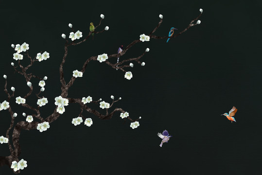 工筆花鳥背景墻