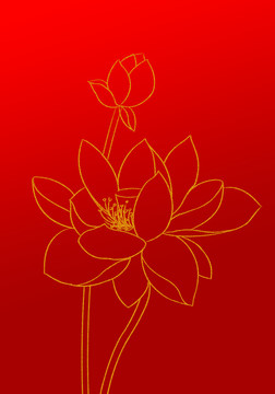 荷花勾線金邊