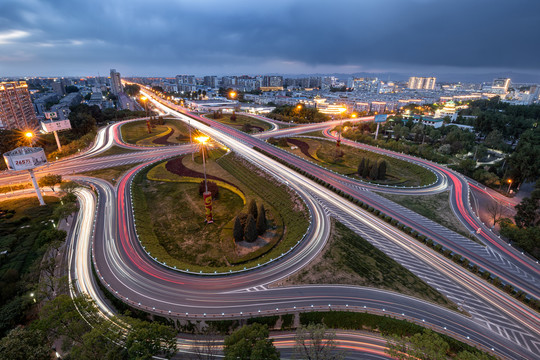 北京郊区顺义区燕京桥立交桥夜景