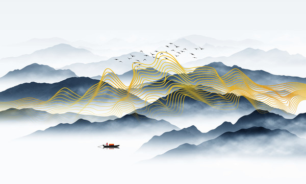 輕奢線條山水畫