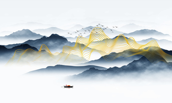 抽象線條山水