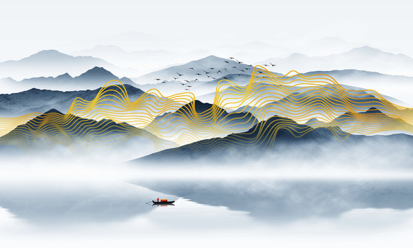 輕奢線條山水畫(huà)