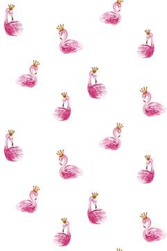 手繪水彩火烈鳥(niǎo)服裝背景圖案女裝