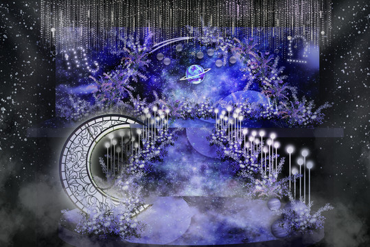 婚禮星空藍(lán)紫色舞臺效果圖