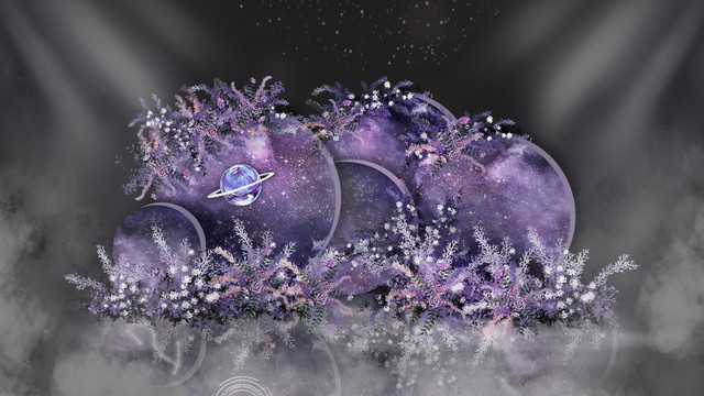 藍紫色星空婚禮迎賓區(qū)