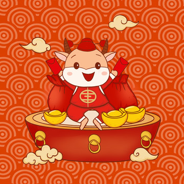 國潮牛年插圖