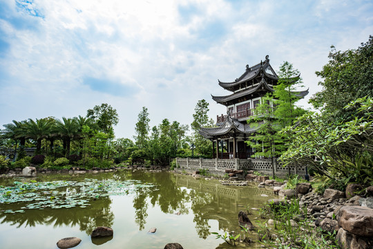 南宁五象湖中式园林庭院