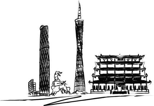 廣州地標(biāo)手繪分層