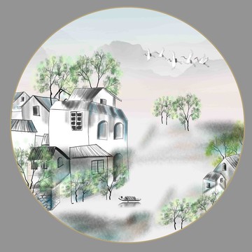新中式水墨江南插畫