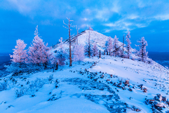 冬季雪山清晨雾凇