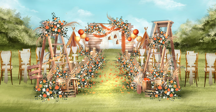 橙色系户外森系婚礼