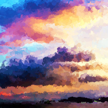 唯美天空云海云彩油画背景