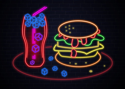 霓虹灯光效食物汉堡可乐快餐插图