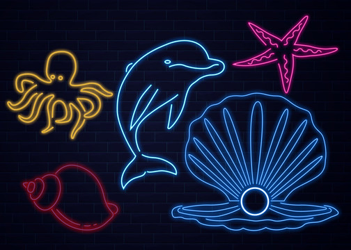 霓虹發(fā)光圖標海底世界海鮮夜宵