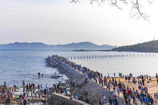 人山人海的青岛栈桥