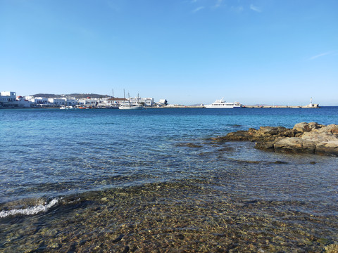 地中海希腊海边滨海建筑沙滩风光