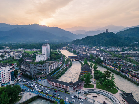 都江堰城区航拍