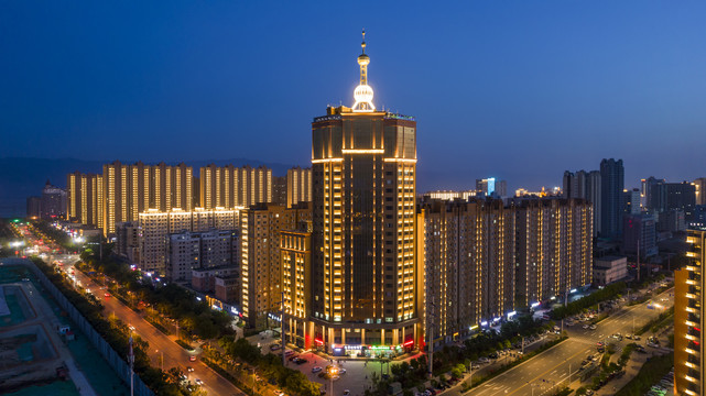 山西运城地标建筑夜景