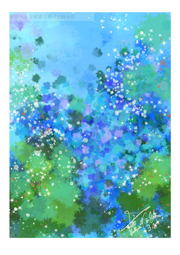 抽象蓝色水彩满天星花卉