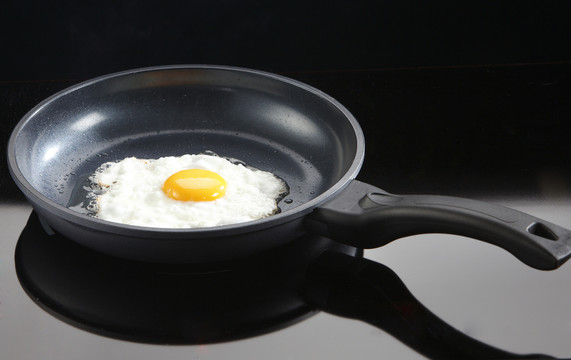 铸铁煎锅里的煎鸡蛋