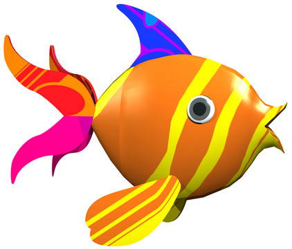 彩色热带鱼的三维渲染