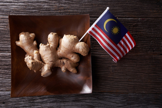 姜根木背景马来西亚国旗特写