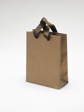 朴素背景上的棕色购物袋