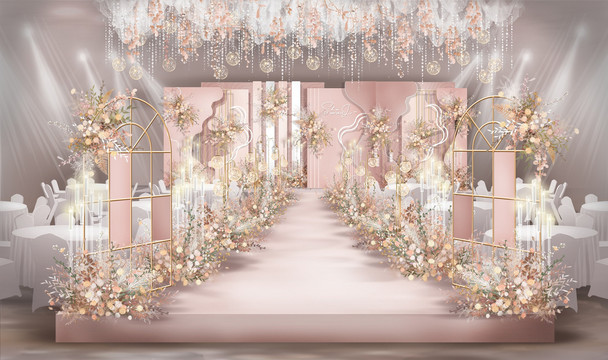 泰式莫兰迪粉色婚礼舞台设计