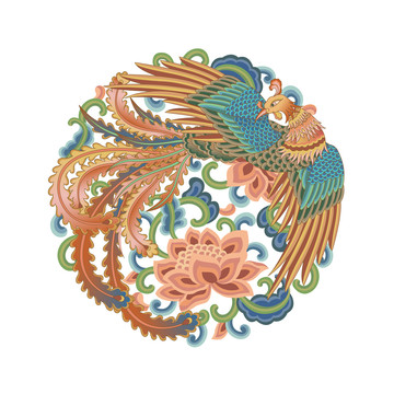 圓形復(fù)古鳳凰花紋