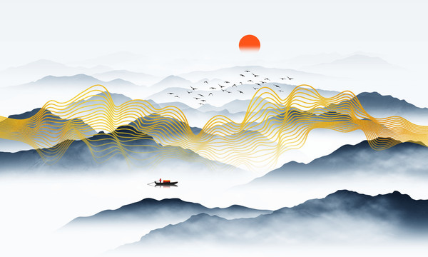 抽象線條山水