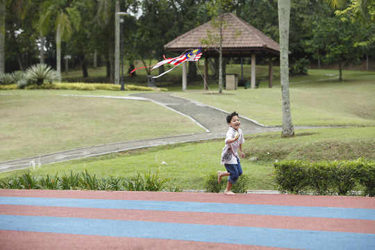 男孩阮宁与马来西亚标志风筝