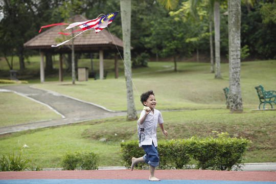 男孩阮宁与马来西亚标志风筝