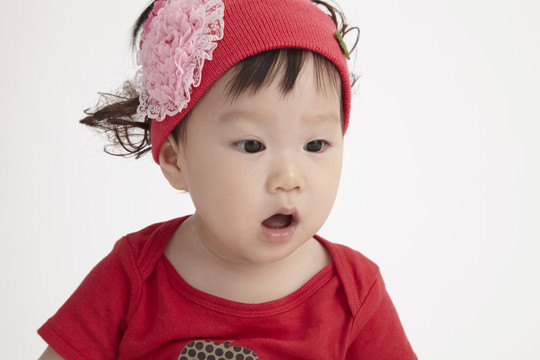 中国宝宝的特写镜头，带着惊喜的表情