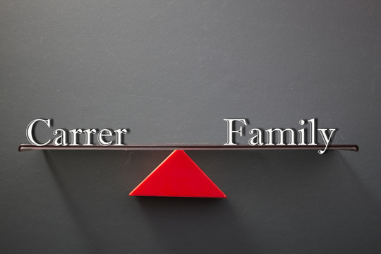 在黑板上平衡概念、职业和家庭
