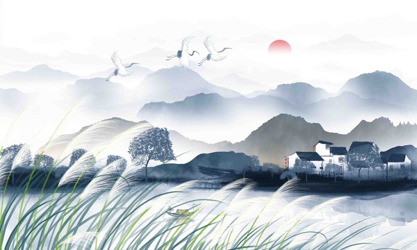 蘆葦山水畫(huà)