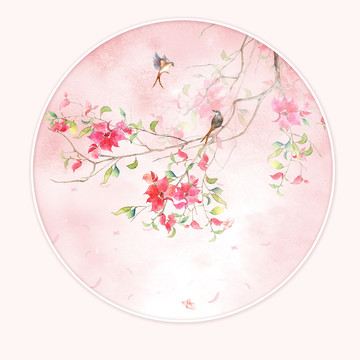 水彩古風(fēng)花卉插畫(huà)