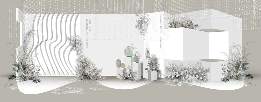 白色幾何婚禮迎賓