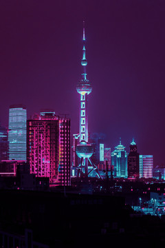 赛博朋克上海夜景