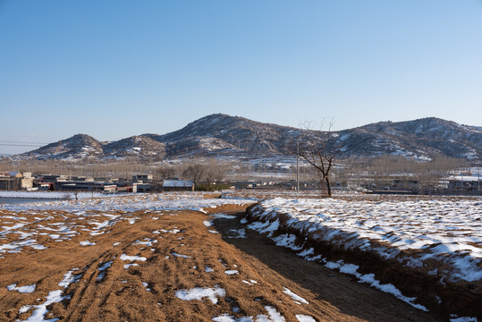 乡村田园田野雪景