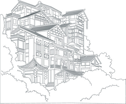重慶洪崖洞線稿