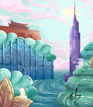 南京鼓樓包裝插畫