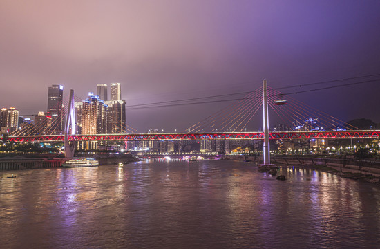 重庆东水门大桥夜景长江索道