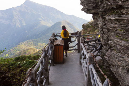 铜仁梵净山红云金顶下山步道