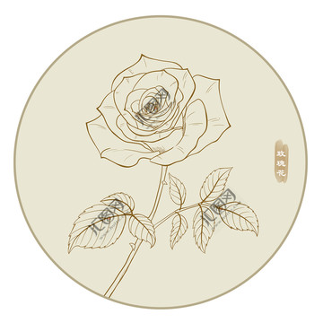 線描玫瑰花