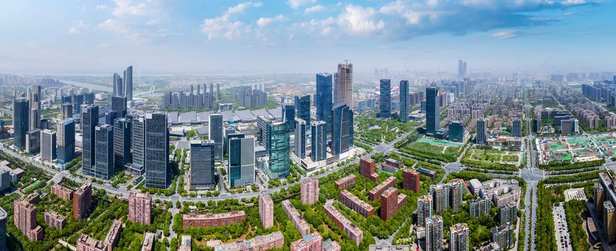 航拍南京建筑景观天际线全景