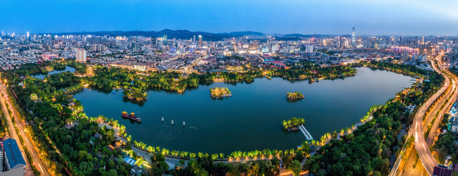 航拍山东济南风光全景夜景